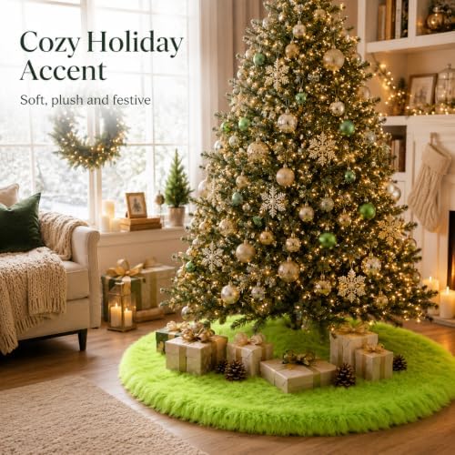 AOGU 72 Inch Faux Fur Christmas Tree Skirt Green Plush Skirt for Merry Christmas Party Christmas Tree Decoration - Image 3