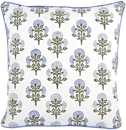 Ridhi Block Print Mughal Buta Blue Pillow Cover 20" x 20" (Pack of 2) Decorative Couch Pillows for Living Room, Farmhouse Chic Boho Cute Outdoor Pillows Covers Gifts for Spring, Mother's Day - Image 4
