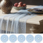 Light Blue 10 Pcs Pearl Gauze Table Runner 120 Inch 10ft Pearl Sheer Tulle Table Cloth Centerpieces for Home Wedding Birthday Bridal Baby Shower Party Favor Holiday Dining Decorations by Unknown