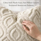 decorUhome Faux Fur Plush Soft Beige Throw Pillow Covers 24x24 Set of 2 - Image 2