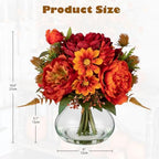 Fake Peony Flowers in Vase Fall Table Centerpiece Faux Floral Arrangement in Vase Autumn Artificial Flowres for Tables Orange Silk Flowers Arrangement - Image 5