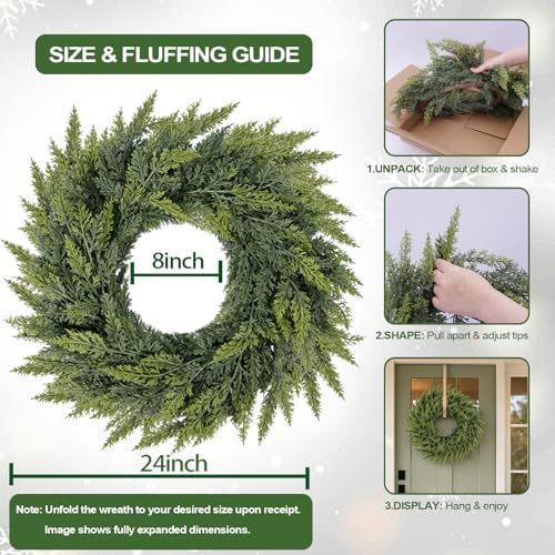 Christmas Cedar Wreath for Front Door Decoration, 24 in - Image 2