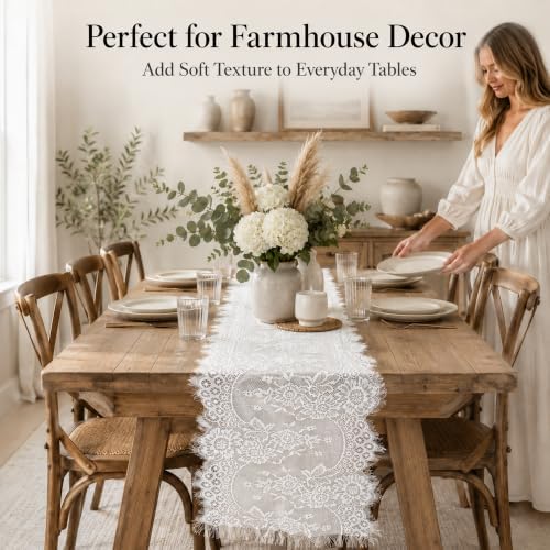 24 Pack White Lace Table Runner 120" Long Vintage Floral Decor - Image 7