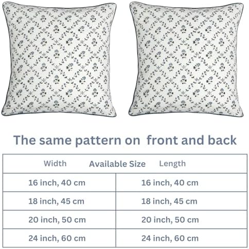 Ridhi Block Print Powder Blue Pillow Cover 18" x 18" (Pack of 2) Decorative Couch Pillows for Living Room, Farmhouse Chic Boho Cute Outdoor Pillows Covers Gifts for Spring, Mother's Day - Image 5