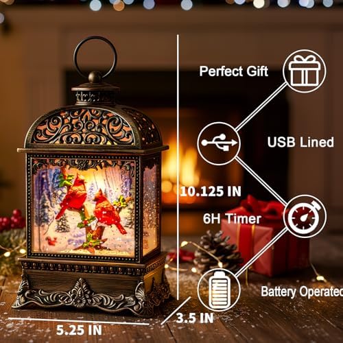 Christmas Snow Globe Lighted Cardinal Scene, Musical Snow Water Lantern Swirling Glittering Holiday Decoration and Gift for Family Children or Friends - Image 2