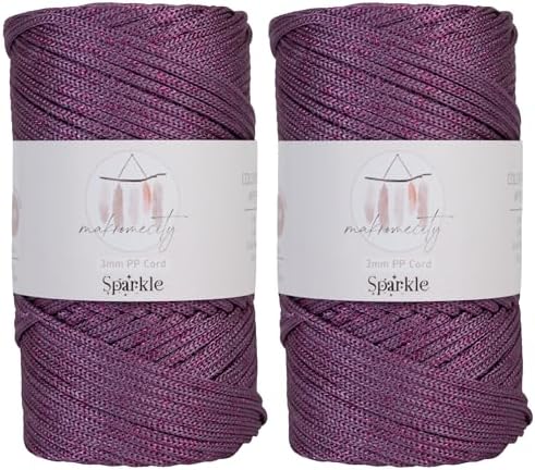 Makromecity Sparkle 2 Skeins of Polypropylene Macrame Cord 3mm x 131 Yards (394 feet) Premium Polyester Macrame Cord for Macrame Art & Crafts for Wall Hangings, Bags, Underplate, Rug by Makromecity