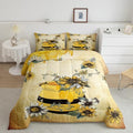 Erosebridal Yellow Bee Bedding Set,Sweet Honey Can Comforter Set for Teens Adult Women,Gerbera Floral Duvet Set 3Pcs with 2 Pillow Cases,Vintage Cartoon Microfiber Down Comforter,Full Size by Erosebridal