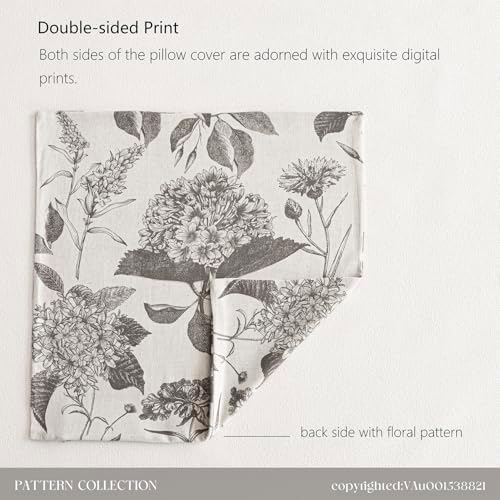 Foindtower Set of 2 Linen Floral Vintage Throw Pillow Covers Neutral Accent Decorative Cushion Covers Farmhouse Boho Home Decor for Sofa Chair Couch Bedroom Living Room,20×20 Inch,Light Gray - Image 7
