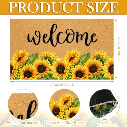 Tingjoo 2 Pcs Fall Sunflower Coir Doormat Autumn Wreath for Front Door - Image 3