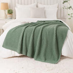 Sage Green Waffle Knit Throw Blanket for Couch, Chenille Blanket 60x80 in - Image 5
