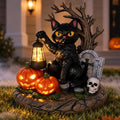 Solar Halloween Black Cat Figurine Light, Lighted Resin Cat Statue with Lantern and Pumpkin, Outdoor Garden Decor for Porch, Yard and Patio, Seasonal Landscape Decoration by HalpssfmGardenDecor-Gift