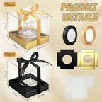 Gerrii 100 Pcs Clear Plastic Individual Cupcake Boxes 3.5" Single Cupcake Containers Transparent Ornament Gift Box with Inserts and Ribbon for Wedding Baby Shower Party Favor (Gold and Black) - Image 2