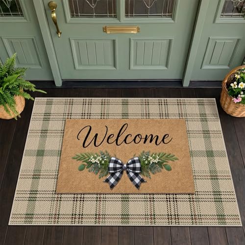 JTJ Easy Jute Front Porch Rug 27.5" x 43", Sage Green Plaid - Image 3