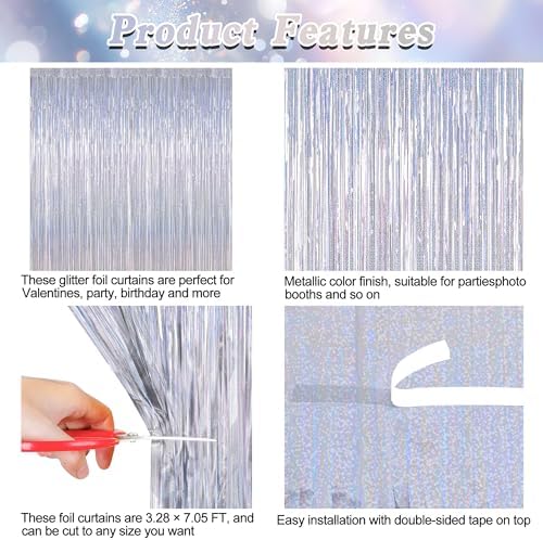 ZATAYE 12 Pack Glitter Silver New Years Eve Foil Curtain Decorations - Image 4
