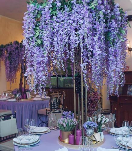 48pcs Artificial Wisteria Flowers 3.6 Feet/Piece Purple Dense Artificial Fake Wisteria Vine Ratta Hanging Garland Silk Flowers String Home Party Wedding Decor（Purple-Dense） - Image 6