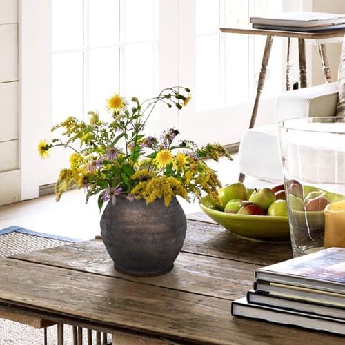 Briful Rustic Vintage Ceramic Pottery Vase, 6.1'' Farmhouse Table Decor with Distressed Texture, Wide Mouth Decorative Jar Vases for Home Decor, Shelf & Entryway, Brown - Image 5