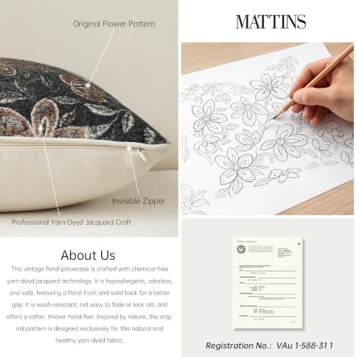 MATTINS Vintage Floral Patterned Throw Pillow Covers 24x24, Black, 2PC - Image 2