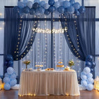 10x10ft Navy Blue Tulle Backdrop Curtain with Lights String for Parties, Sheer Photo Backdrop Drapes for Wedding Baby Shower Birthday Photography Stage Decorations - Image 3
