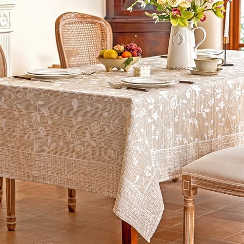 Midsummer Breeze French Country Beige Floral Tablecloth Rectangle 60”x90” by MidsummerBreeze