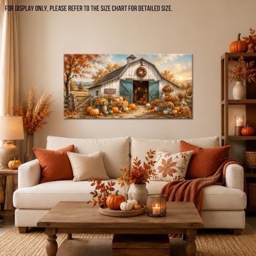 WAXWHELK Fall Farmhouse Canvas Wall Art, Rustic Farmhouse Barn Pumpkin Autumn Thanksgiving Painting Pictures Artwork for Bedroom Living Room Home Decor (30"x60") - Image 2