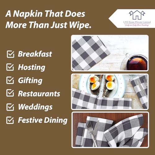 LFH Home 100% Cotton Cloth Reusable Dinner Napkins Set of 12 Washable Soft Decorative Buffalo Plaid Gingham and Checkered Table Napkins for Holidays Wedding Farmhouse Decor 18x18 Inch-Charcoal & White - Image 6