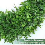 Green Boxwood Wreaths for Front Door Realistic 22Inch All Season Eucalyptus - Image 3