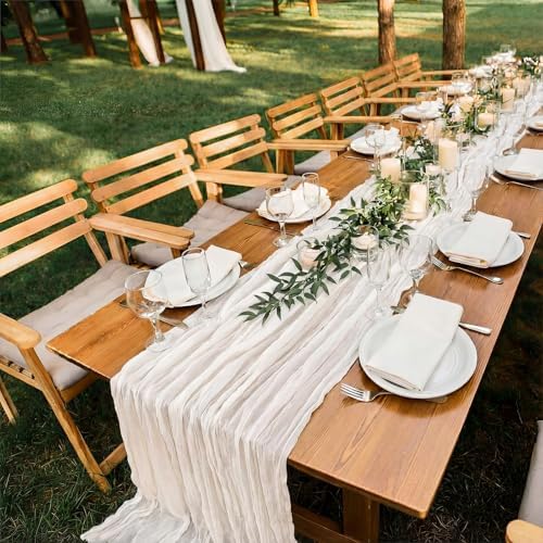 LemonRoad 4 Pcs 20ft Cheesecloth Table Runners Boho Gauze, Ivory - Image 5