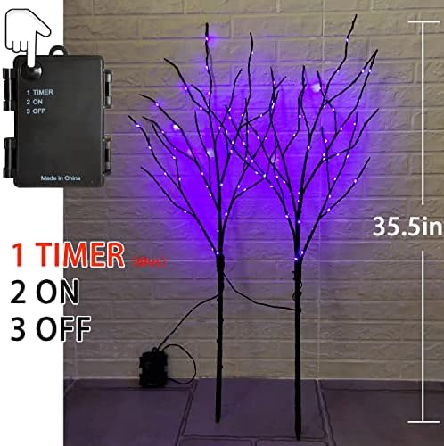 Fudios Halloween Lighted Branches with Timer 100 LED Purple Fairy Lights 32IN, Artificial Black Branch Lights for Halloween Battery Operated Home Decor Indoor Outdoor Use - Image 2