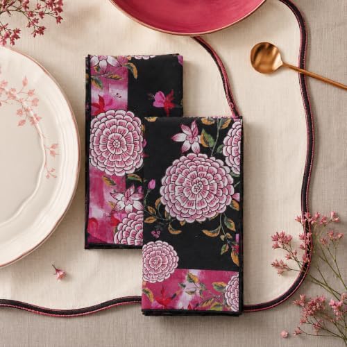 100% Cotton Printed Cloth Napkins Set of 6, 18x18 Inch Reusable Dinner Napkins, Soft Washable Floral Table Napkins for Dining, Parties & Hosting - Pink Circle by Unknown