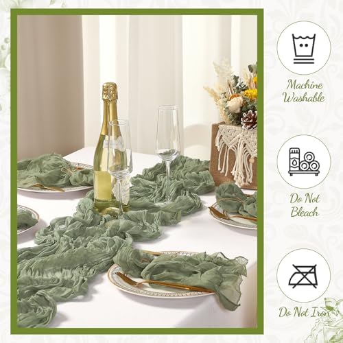 4 Cheesecloth Table Runners and 48 Napkins Set, 10Ft Boho Cheese Cloth Table Runners 20 x 20 Inch Rustic Wrinkled Gauze Napkins for Wedding Birthday Baby Shower Party Decor (Sage Green) - Image 6