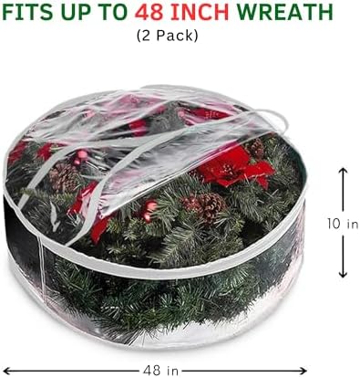 ProPik Christmas Wreath Storage Bag - 2 Pack Artificial Christmas Wreath Storage Container- Garland Holiday Wreath Storage Holder –Water Proof Transparent Clear PVC - with Handles (White, 48 Inch) - Image 2