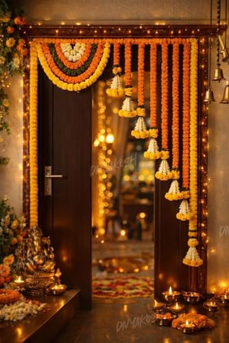 Divyakosh Marigold Flower Full Door Decoration for 3 FT Door | Decoration Items for Home, Main Door, Mandir,Event,Party|Thoranam for Entrance Door, Torans,Banderwal for Home Door |41 Inches - Image 4