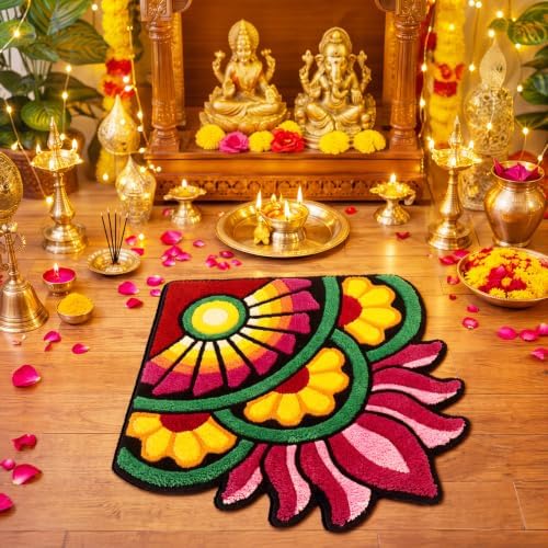 Frienda 24 Inch Rangoli Doormat Indian Pooja Decorations for Home, Vibrant - Image 5