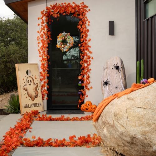CQURE 48 Pack Fall Leaf Garland, Total 336Ft Artificial Fall Maple Leaves Autumn Vines Garland Thanksgiving Decor for Home Fireplace Party - Image 3