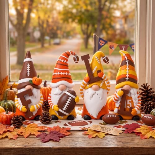 4 Pcs Fall Football Gnome Figurines Resin Decoration by ShinyRelief