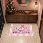2pcs Pink Gingerbread House Christmas Doormats, 24" x 32" Door Mats - Image 4
