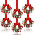 Dingion 6 Pcs 6" Christmas Mini Cabinet Wreaths for Kitchen with Ribbon by Dingion