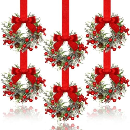Dingion 6 Pcs 6" Christmas Mini Cabinet Wreaths for Kitchen with Ribbon by Dingion