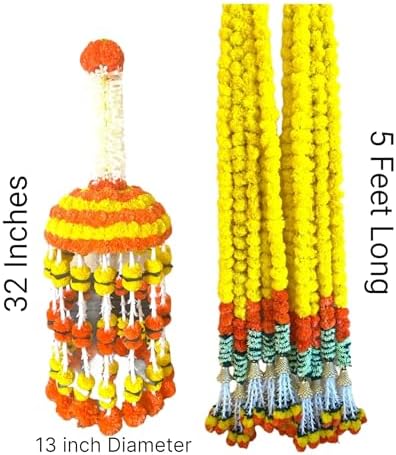 LoveNspire Marigold Strings and Jhoomar Decor with Strings, Mehndi Decoration, Wedding Garland, Flowers Decorations, Diwali Backdrop, Puja Garlands, Chandelier - Image 5