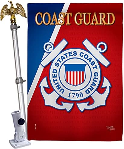 Breeze Decor HS108056-BO-02 Coast Guard Americana Military Decorative Vertical House Flag Set, 28"x 40" w/Flagpole, Multi-Color by Breeze+Decor