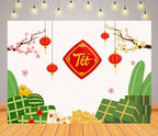 BELECO 20x10ft Fabric TET Backdrop - Happy Vietnamese New Year Backdrop with Cherry Blossoms, Lanterns & Asian Party Decorations for Photoshoot Studio Props - Image 2