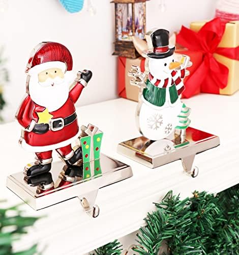 2PCS Christmas Stocking Holders Set Fireplace Mantle Heavy Garland Stocking Hook Merry Christmas Stocking Hangers Holiday Decoration (C-Snowman Santa,2) - Image 4