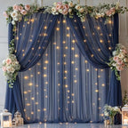 20x10ft Navy Blue Tulle Backdrop Curtain with Lights String for Parites, Sheer Backdrop Curtains for Wedding Baby Shower Birthday Party Photo Shoot Decorations by Partisky