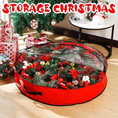 Aliceset 4 Pack Wreath Storage Bags, 36 x 36 x 7.8 Inch, Red - Image 4