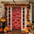 Qilmy Door Cover Decoration, Party Accessory Porch Decor for Festive Ornament Indoor Outdoor Covering 35 x 79 Inch, Red Christmas Balls by Qilmy