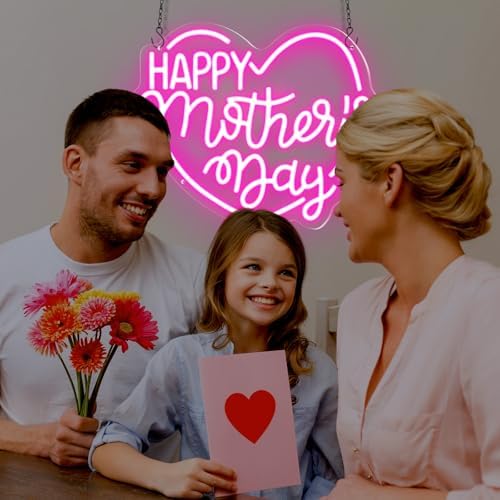 Retisee Large Happy Mother's Day Neon Signs Heart Light Up Happy Diwali Signs Wall Decor for Home Bedroom Living Room Mom's Birthday Gifts(Happy Mother's Day) - Image 2