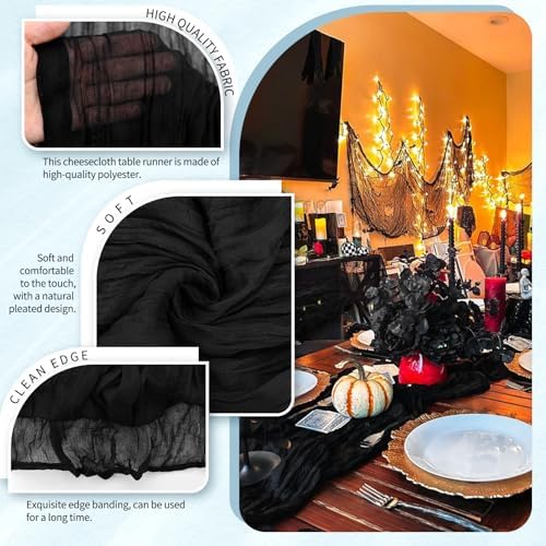 18 Pack Cheesecloth Table Runner 10FT Black Table Runner Boho Gauze Cheese Cloth Table Runners Long Rustic Sheer Table Decorations for Wedding Party Baby Bridal Shower Birthday Holiday Home - Image 3