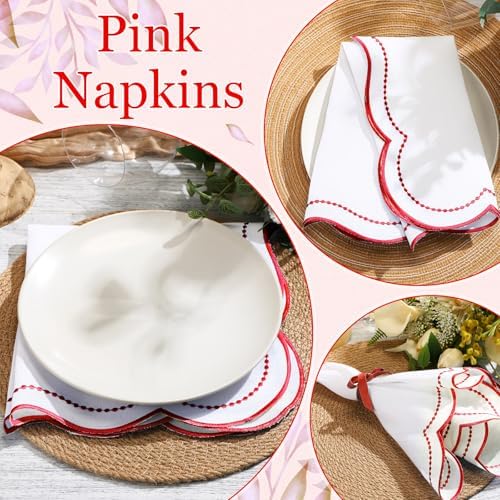 Hahafelt 12 Set Scalloped Cloth Napkins, Embroidery Polyester, Red - Image 3