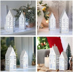 SiliFine 2 Set White House Lanterns with Candles, Christmas Metal Decor - Image 6