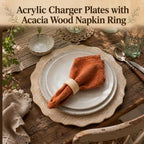 24 Pcs 13" Wooden Textured Charger Plates with Napkin Ring, White - Image 6